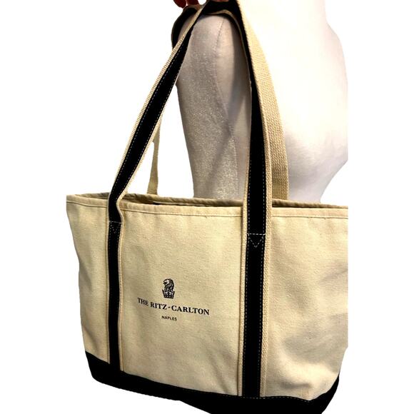 The Ritz-Carlton Canvas Boat Tote Bag Beige Blue Beach 5 Star Luxury RARE Naples - Picture 1 of 16